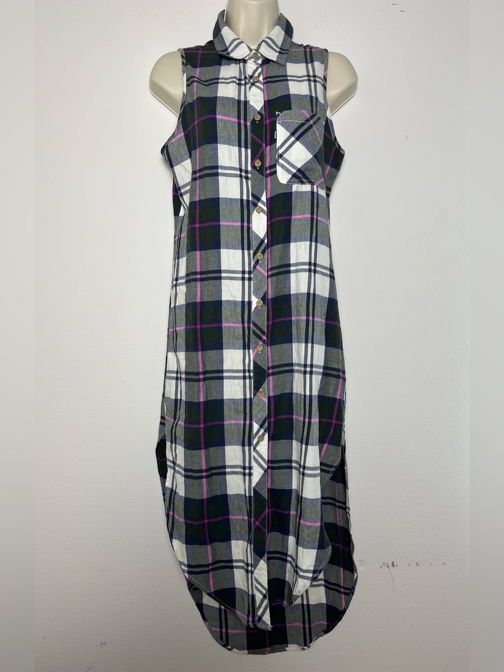 Tentree Plaid Midi Shirt Dress Cotton Flannel High Low Cottage Country Sz S